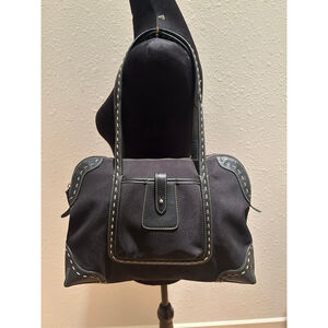 black J. Jill brand nylon tote bag contrasting whipstitch detailing front pocket